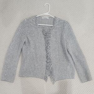 Amina Rubinacci Rivalta grey and white, wool and cashmere, fringe jacket. Wow!